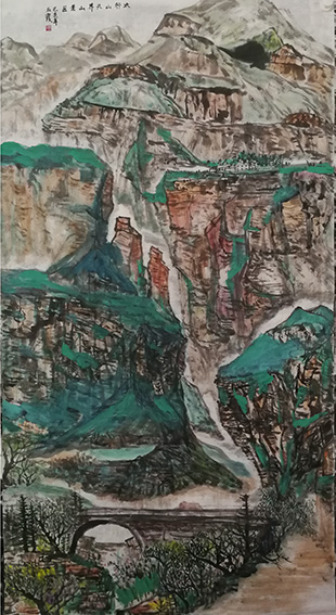 樊玉霞作品7  太行山天界山景区《张沟村村口》179X89cm 2019年